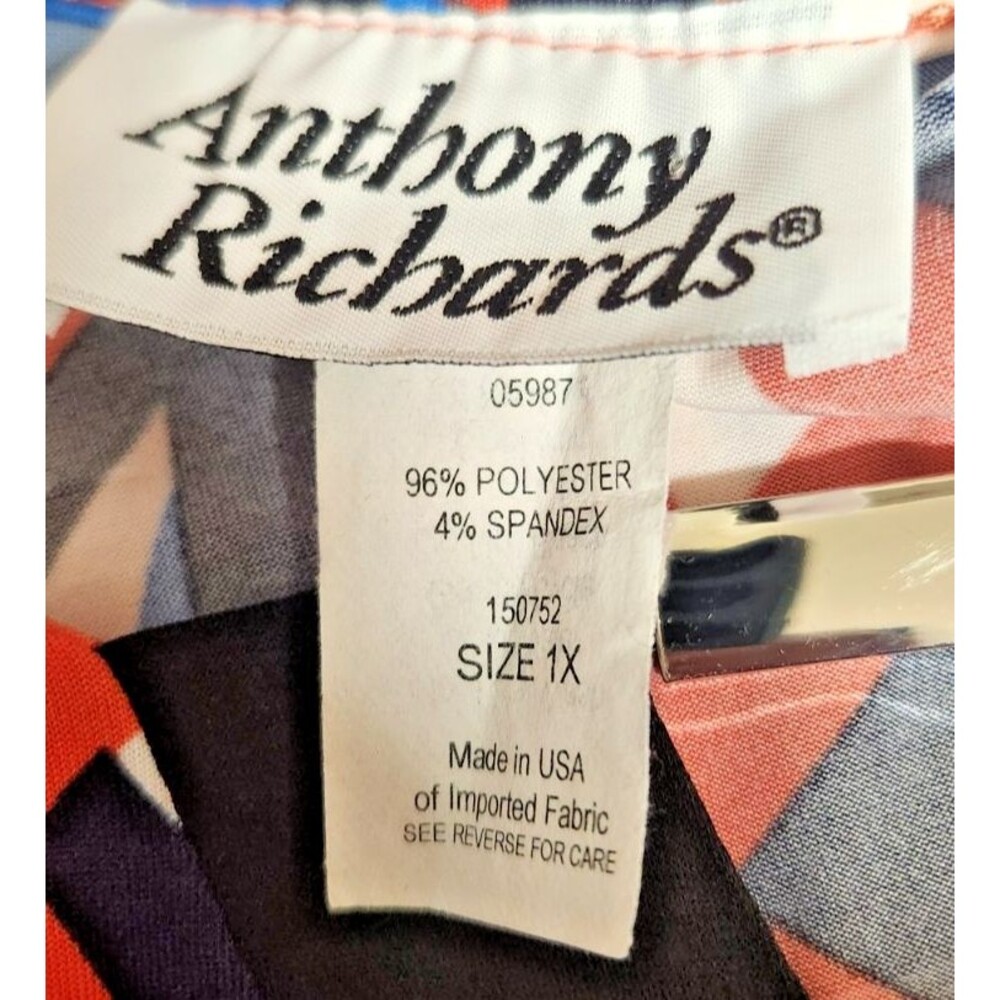 Anthony Richards Size 1X Womens Tunic Top Abstract Red White Blue Black Made USA - Picture 7 of 7